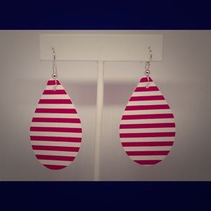 Red stripe leather earrings